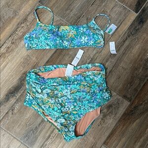 J. Crew Floral Bikini in Blue and Green